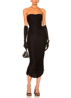 Alex Perry Ruched Strapless Black Parton Dress Size Us 4 / UK 8